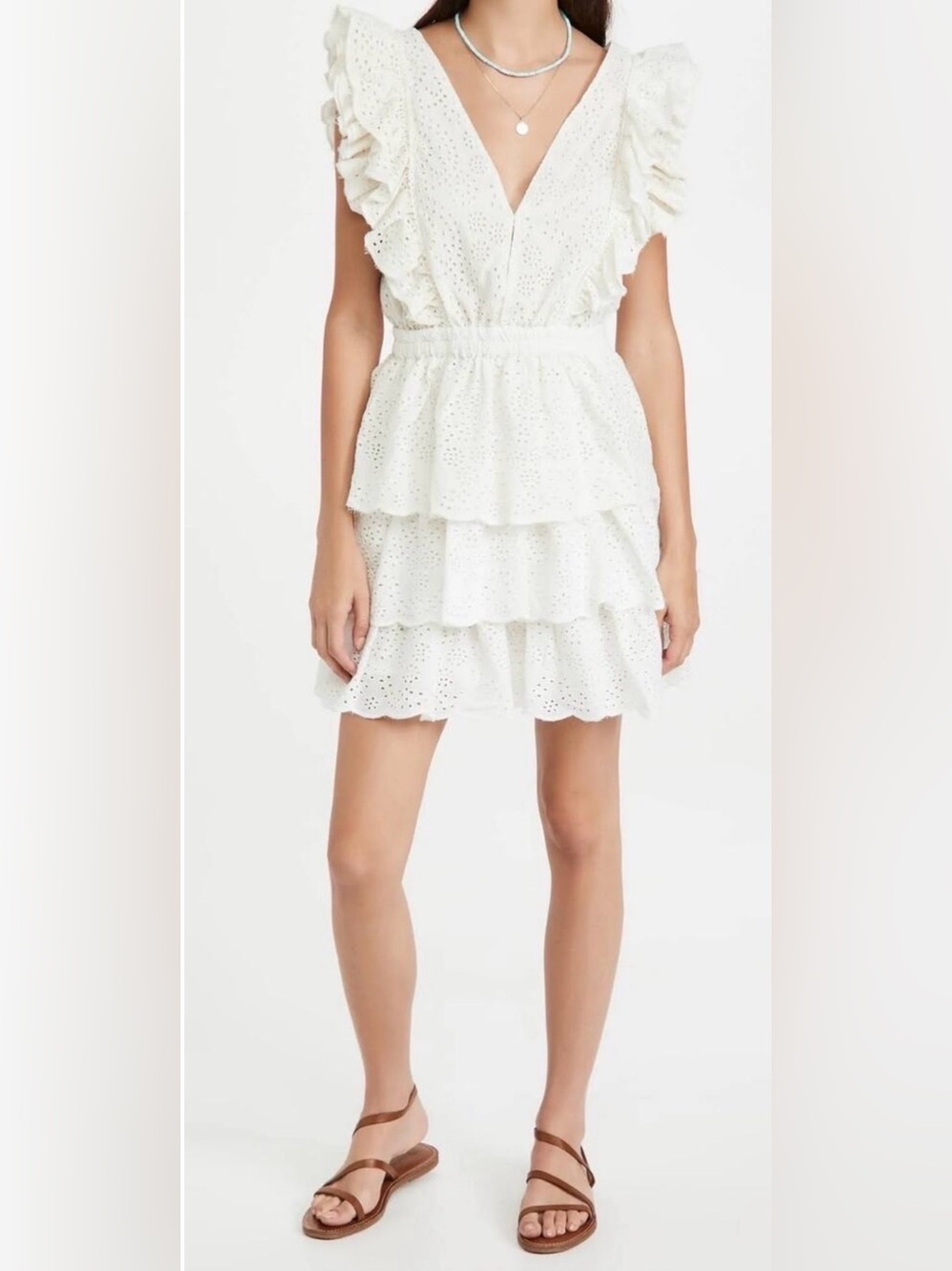Love the Label Mini Dress Ruffle Tiered White Eyelet Cotton New